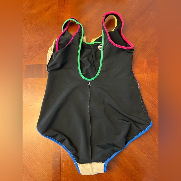 Vintage 70s One Piece Bathing Suit Black Neon LARGE - Picture 4 of 7